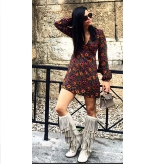 Zara Grey/Tan Fringe Half Calf Boots - Picture 2 of 8